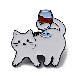 Drunk Cat Shape Alloy Enamel Brooch Pins, for Backpack, Clothes, White, 30x28x1.5mm(JEWB-R021-08C)