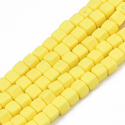 Handmade Polymer Clay Beads Strands, Cube, Yellow, 4x4x4mm, Hole: 1.4mm, about 89~91pcs/strand, 15.55 inch~15.94 inch(39.5~40.5cm)(CLAY-N008-061-07)