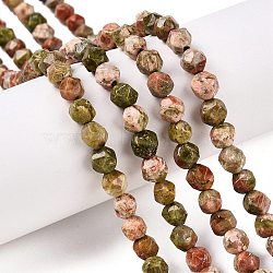 Natural Unakite Beads Strands, Round, Faceted, 5.5~6x5.5~6.5mm, Hole: 1mm, about 60~62pcs/strand, 14.17~14.88''(36~37.2cm)(G-T138-223)