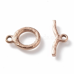 Ion Plating(IP) 304 Stainless Steel Toggle Clasps, Textured, Ring, Rose Gold, Ring: 16x12x2.2mm, Hole: 2mm, Bar: 18x7x2.2mm, Hole: 2mm(STAS-M279-02RG)