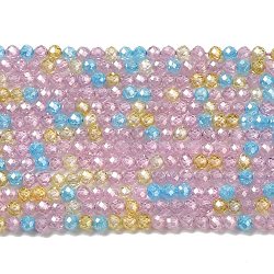 Cubic Zirconia Bead Strands, Faceted Rondelle, Mixed Color, 3mm, Hole: 0.6mm, about 131pcs/strand, 15.16 inch(38.5cm)(ZIRC-C006-01B-06)