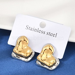 304 Stainless Steel Stud Earrings, Golden & Stainless Steel Color, Heart, 21.5x24.5mm(EJEW-U045-04A-GP)