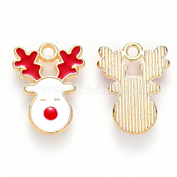 Alloy Enamel Pendants, for Christmas, Christmas Reindeer/Stag, Light Gold, White, 17x13x2mm, Hole: 1.6mm(X-ENAM-S121-013)