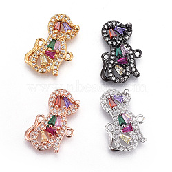 Brass Micro Pave Cubic Zirconia Puppy Links connectors, Dog Silhouette, Colorful, Mixed Color, 18.5x11.5x3mm, Hole: 1.2mm(ZIRC-F094-10)