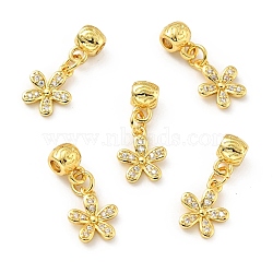 Rack Plating Brass Micro Pave Clear Cubic Zirconia Pendants, Cadmium Free & Lead Free, Long-Lasting Plated, Flower, Golden, 23mm, Hole: 2.4mm(KK-E034-20G)