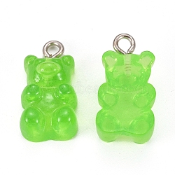 Resin Pendants, with Iron Finding, Bear, Lawn Green, 20.5x10.5x6.5mm, Hole: 2mm(RESI-TAC0002-17B)