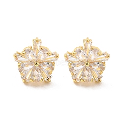 Rack Plating Flower Brass Micro Pave Clear Cubic Zirconia Stud Earrings, Lead Free & Cadmium Free, Long-Lasting Plated, Flower, Real 18K Gold Plated, 13x13.5mm(EJEW-M029-01A-G)