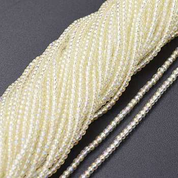 Electroplate Glass Beads Strands, Full Rainbow Plated, Round, Champagne Yellow, 2.5mm, Hole: 0.7mm, about 177pcs/Strand, 14.09 inch(35.8cm)