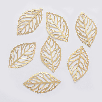 304 Stainless Steel Pendants, Leaf, Golden, 23.5x13.5x0.3mm, Hole: 1mm