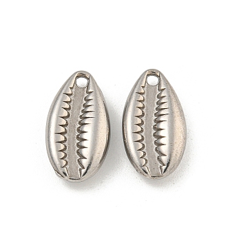 Non-Tarnish 304 Stainless Steel Charms, Cowrie Shell Shape Charm, Stainless Steel Color, 14x7.5x3mm, Hole: 1mm