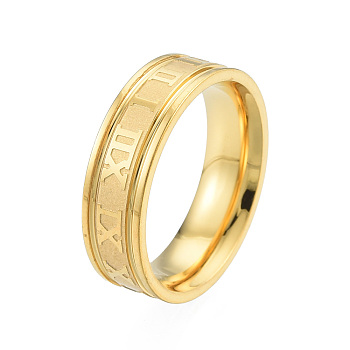 201 Stainless Steel Roman Numeral Finger Ring for Women, Light Gold, Inner Diameter: 17mm