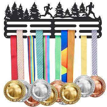 Fashion Iron Medal Hanger Holder Display Wall Rack, 3 Line, with Screws, Runner, Sports Themed Pattern, 150x400mm
