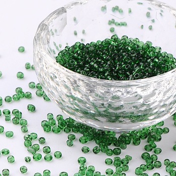 Glass Seed Beads, Transparent, Round, Dark Green, 12/0, 2mm, Hole: 1mm, about 30000 beads/pound