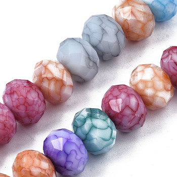 Opaque Baking Painted Glass Beads Strands, Imitation Stones, Faceted, Rondelle, Colorful, 11~12x8.5mm, Hole: 1mm, about 45pcs/strand, 15.55 inch~15.75 inch(39.5~40cm)
