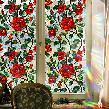 PVC Static Stickers, Window Decoration, Flower Pattern, Colorful, 430x0.2mm 