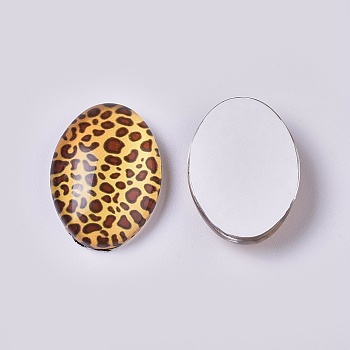 Glass Cabochons, Oval with Leopard Print Pattern, Goldenrod, 18x13x5mm