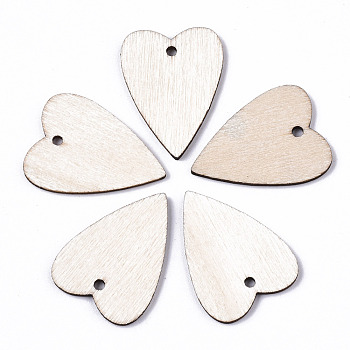Unfinished Natural Poplar Wood Pendants, Laser Cut Wood Shapes, Undyed, Heart, Antique White, 24.5x18x1.5mm, Hole: 1.6mm