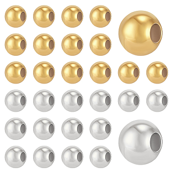100Pcs 2 Colors Round 925 Sterling Silver Spacer Beads, Golden & Silver, 2mm, Hole: 0.7~1mm, 50pcs/color