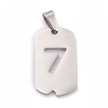 304 Stainless Steel Pendants, Manual Polishing, Rectangle with Number, Rainbow, Stainless Steel Color, Num.7, 27.5x14.5x1.5mm, Hole: 3.5mm