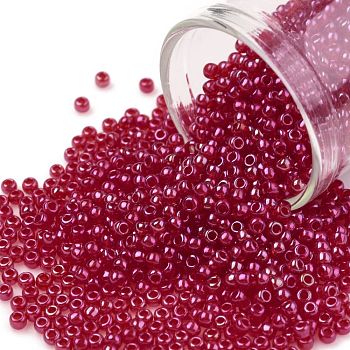 TOHO Round Seed Beads, Japanese Seed Beads, (798) Inside Color AB Crystal/Siam Ruby Lined, 11/0, 2.2mm, Hole: 0.8mm, about 5555pcs/50g