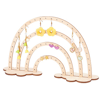 Rainbow Wood Earring Display Stands, Tabletop Earring Organizer Holder with Cloud Base, BurlyWood, Finished Product:7.5x29x17cm