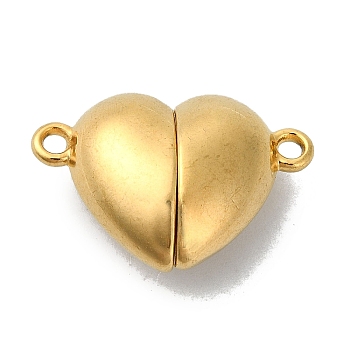304 Stainless Steel Clasps with Loops, Heart, Real 18K Gold Plated, 16x23.5x9mm, Hole: 1.8mm