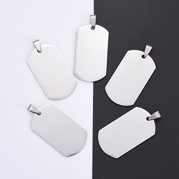 304 Stainless Steel Big Pendants, Manual Polishing, Blank Stamping Tags, Rectangle, Stainless Steel Color, 43x24x1.8mm