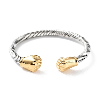 304 Stainless Steel Open Cuff Fist Bangles, Golden & Stainless Steel Color, Inner Diameter: 2-1/2 inch(6.4cm)