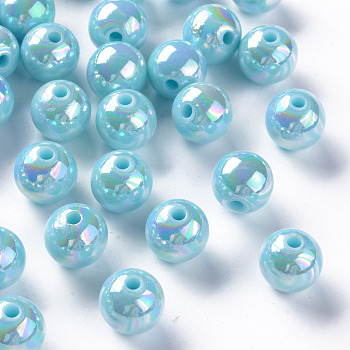 Opaque Acrylic Beads, AB Color Plated, Round, Sky Blue, 12x11mm, Hole: 2.5mm, about 566pcs/500g