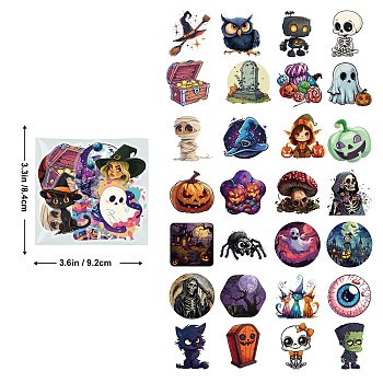 50Pcs Halloween PET Self-Adhesive Picture Stickers, for Water Bottles, Laptop, Luggage, Cup, Computer, Mobile Phone, Skateboard, Guitar Stickers Decor, Mixed Color, 52~53x35~49x0.1mm, 50pcs/set