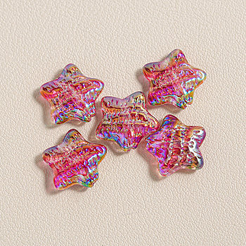 15Pcs Printed Resin Beads, Star, with Glitter Powder, Colorful, 15x16x6mm, Hole: 1.8mm