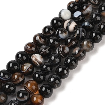 Natural Banded Agate, Eye Agate, Dyed & Heated, Round, Black, 8mm, Hole: 1mm, about 46pcs/strand, 14.76''(37.5cm)