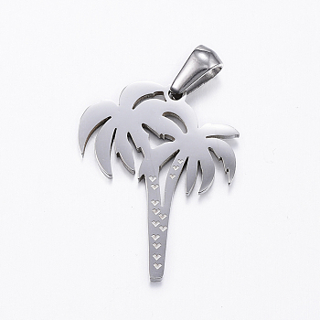 304 Stainless Steel Pendants, Coconut Tree, Stainless Steel Color, 25x19.5x1.5mm, Hole: 5x3mm
