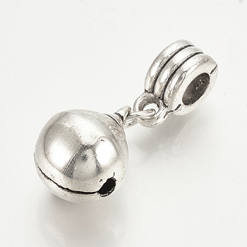 Alloy European Dangle Charms, Large Hole Pendants, Bell, Antique Silver, 30mm, Hole: 4.5mm, Bell: 15x11.5mm