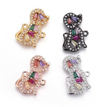 Brass Micro Pave Cubic Zirconia Puppy Links connectors, Dog Silhouette, Colorful, Mixed Color, 18.5x11.5x3mm, Hole: 1.2mm