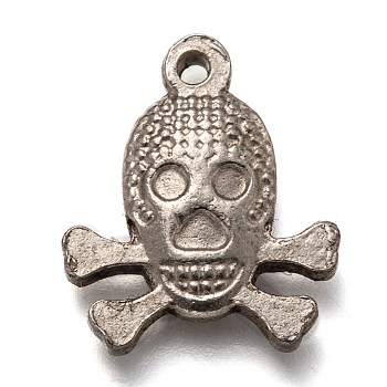 Halloween 304 Stainless Steel Pendants, Skull, Stainless Steel Color, 21x18x3.5mm, Hole: 1.6mm