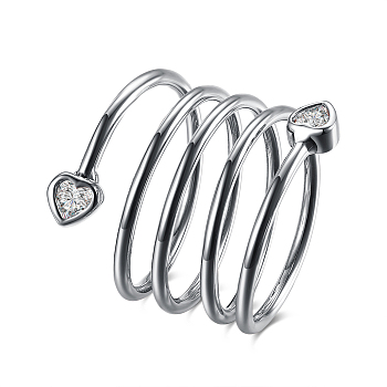 Trendy Brass Cubic Zirconia Finger Rings, Wide Band Rings, Heart, Platinum, US Size 8(18.1mm)