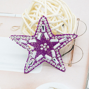 Star Glitter Hotfix Rhinestone, Iron on Patches, Dress Shoes Garment Decoration, with Black Seed Beads, Tangerine, 55x55x2mm