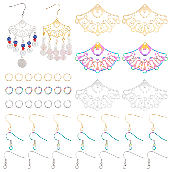 DIY Fan Dangle Earring Making Kit, Including 304 Stainless Steel Earrings Hooks & Jump Rings, 201 Stainless Steel Chandelier Components Links, Mixed Color, 126Pcs/box