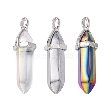 3Pcs 3 Colors Faceted Bullet Glass Pointed Pendants(KK-FS0001-09)-3