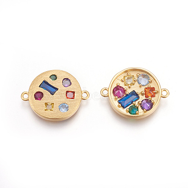 21mm Colorful Flat Round Brass+Cubic Zirconia Links