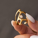 304 Stainless Steel & Clear Cubic Zirconia Cuff Open Rings, Nuggets, Golden, 29mm, Inner Diameter: 17mm(RJEW-G379-03G)