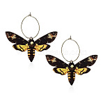 Butterfly Alloy Acrylic Hoop Earrings, Golden, Champagne Yellow, 55x45mm(FS-WG09DCE-05)