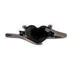 1Pc Brass Micro Pave Cubic Zirconia Finger Rings for Women, Heart, Black, Inner Diameter: 17mm(RJEW-LP0001-39)