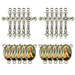 Rosary Bead Kits, included 10Pcs Alloy Chandelier Component Links, Oval, 10Pcs Tibetan Style Alloy Pendants, Crucifix Cross Charms, Antique Silver, 23x15x4mm, Hole: 2mm(AL-YW9D8D-04)