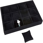 Velours Wooden Bracelet/Bangle/Watch Displays, 12 Compartments, Black, 35x24x5cm, Diameter: 160mm(BDIS-WH0003-01)