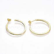 Brass Cubic Zirconia Stud Earrings, Half Hoop Earrings, with Ear Nuts, Ring, Golden, 30x30mm, Pin: 0.7mm(EJEW-S201-110)