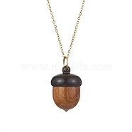 Acorns Disconnectable Ebony Wood Pendant Necklaces, with 304 Stainless Steel Cable Chains, Golden, 15.98 inch(40.6cm)(NJEW-JN04625-02)