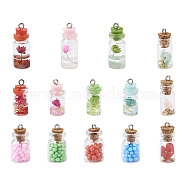 Fashewelry 28Pcs 4 Style Glass Wishing Bottle Pendant Decorations, with Filler Inside & Iron Finding, Mixed Color, 28pcs/box(GLAA-FW0001-01)