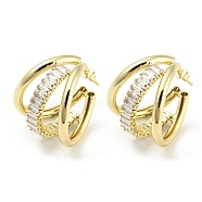 Brass Micro Pave Cubic Zirconia Stud Earrings, Split Earrings, Half Hoop Earrings, Real 18K Gold Plated, 25x21.5mm(EJEW-I300-08G)